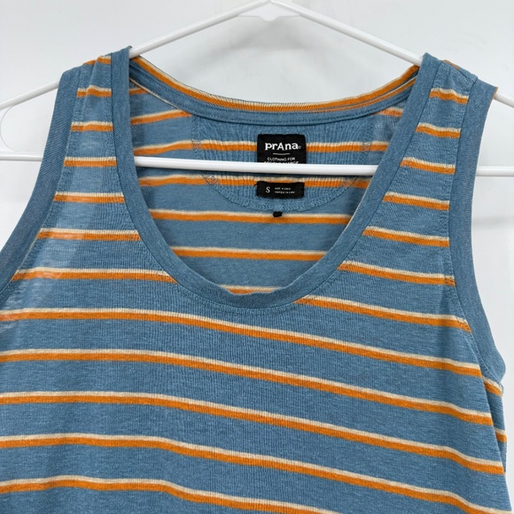 Prana Top Women Small Blue Cozy Up Tank Hemp Blend Orange Striped Sleeveless - Picture 5 of 12